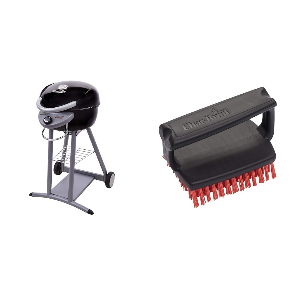 Char-Broil® Patio Bistro® TRU-Infrared Electric Grill, Black - 20602107 Bundle with Char-Broil Cool-Clean Handheld Brush, Red