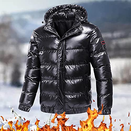 Warm donsjack heren lange winterjas warme wollen jas korte capuchon rits gewatteerde jas winterjas capuchon winterjas puffer jas zachte shell jas heren flanellen jas zwart - Image 3