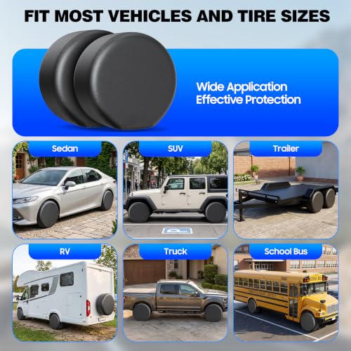 Image of Moonet PU Thickening Leather Tire Wheel Covers 2 Pack- Tough Tire Wheel Protector for Truck,SUV,Motorhome,Camper,Trailer,RV - Universal Fits Tire Diameters 19-22 inches,Black