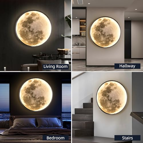Image of QIYIMEILUX Large Moon Wall Sconce Plug in Modern LED Dimmable Wall Light with Remote Control 23.6 inch 31W Black Wall Lamp Indoor Wall Mounted Lighting Ceiling Light for Living Room Bedroom