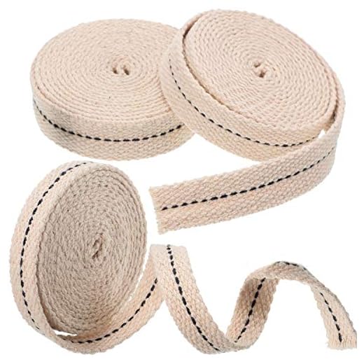 3 Rolls Flat Cotton Wick, 1/2 Inch Oil Lantern Wick, 3/4 Inch Stitch Oil Lamp Wick, 7/8 Inch Oil Lamp Wicks Burner with Stitch, 6.5 Feet per Roll (Blue Stitch)
