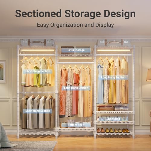 Image of VIPEK V5L Garment Rack Heavy Duty with Dimmable LED Lights, 3000K Warm White, Portable Closet Wardrobe Freestanding Metal for Hanging Clothes, Max Load 890lbs