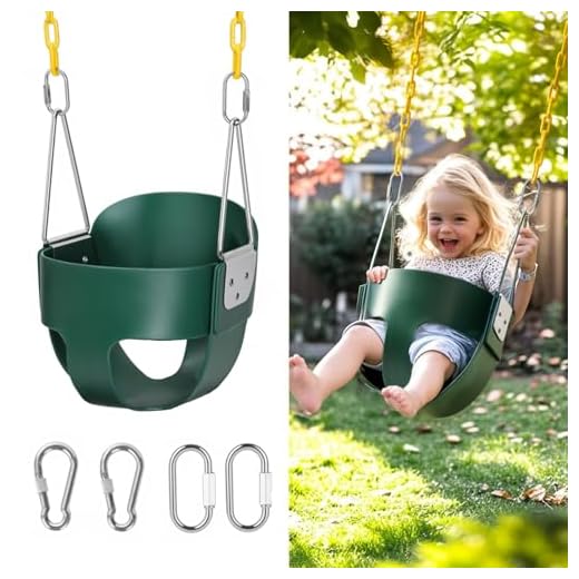 High Back Full Bucket, Toddler Swing with Coated Chains & Triangle Dip Pinch Protection for Safety, Baby Swing Outdoor with Locking Buckles, Toddler Bucket Swing for Backyard, Playground, Green