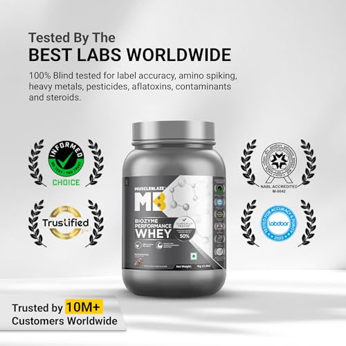 Image of MuscleBlaze Biozyme Performance Whey Protein Powder | Rocky Road Fudge (1kg / 2.2lbs) | 25g Protein Per Scoop | Clinically Tested 50% Higher Protein Absorption