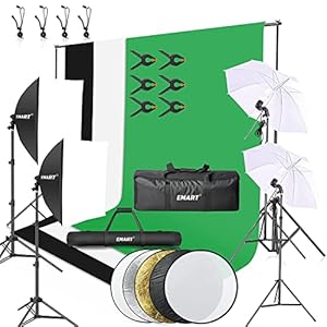 EMART 8.5 x 10 ft Backdrop Support System, Professional Photography Lighting Kit with 50W LED Bulb, Reflector, 6 * 9ft Backdrop *3, Umbrellas&Softbox Lighting Kit for Studio, Portrait, Video Shooting