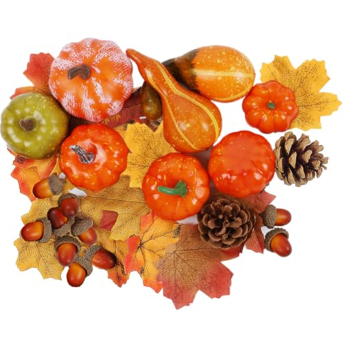winemana Fall Decorations for Home Mini Pumpkins Gourds & Leaves Set