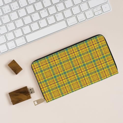 Retro Yellow Plaid Print Wallet Women, Leather Bifold Multi Card Wallet, Long Purse Women's Wallets4