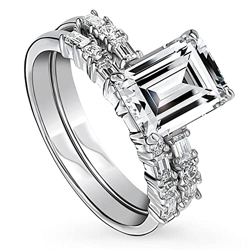 BERRICLE Sterling Silver Vintage Inspired Art Deco Wedding Engagement Rings 2.1 Carat Cubic Zirconia CZ Solitaire Ring Set for Women, Rhodium Plated