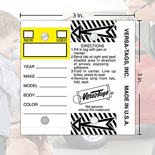 Image of Versa-Tags 500 Per Box, Self-Protecting Paper Key Tags with Chrome-Plated Split Rings Perfect for Car Truck Or RV Dealers Top Stripe Yellow