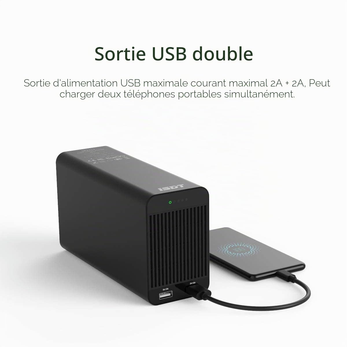 ISDT SP2417 Adaptateur d'alimentation intelligent 400 W 17 A 1 port CC et 2 ports de sortie de charge USB pour voyage camping d'urgence pour batterie au lithium/LiPo/Life/Li-ion/NiMH/Nicd (400 W 17 A)