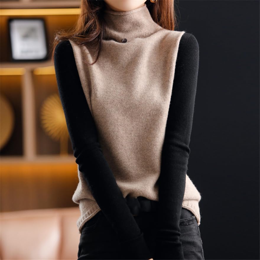 Dninmim Women's Wool Turtleneck Sweater Vest Loose Knit Sleeveless Pullover Vest Waistcoat2