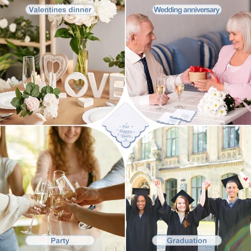 Image of Tioncy 6 Pcs Wedding Handkerchiefs 12 Inch Bride Embroidered Handkerchiefs Something Blue Cotton Hankies Gifts for Wedding