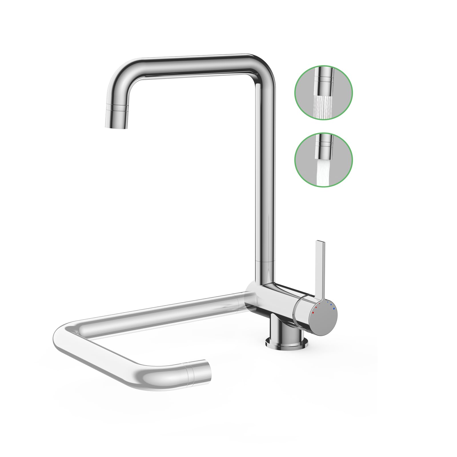 Wasserhahn Küche Klappbar 180°, Vorfenster Küchenarmaturen mit 2 Strahlarten, Wasserhahn umklappbar 360° schwenkbar Einhebelmischer Fensterarmatur (Chrom, Klappbar/Kein Niederdruckhahn)