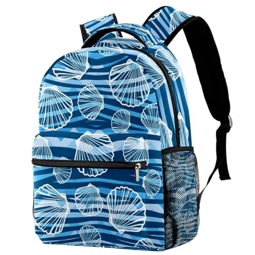 Sac à dos d'école spacieux contre le désordre - Sac de voyage bleu coquillages