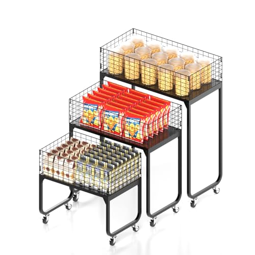 Lhysn 3-Tier Storage Rack Cart - Metal Shelving Unit with Wheels Kitchen Storage Garage Organizer Pantry Shelves Rolling Utility Shelf for Fruit and Vegetable Storage,Office/Bedroom/Basement