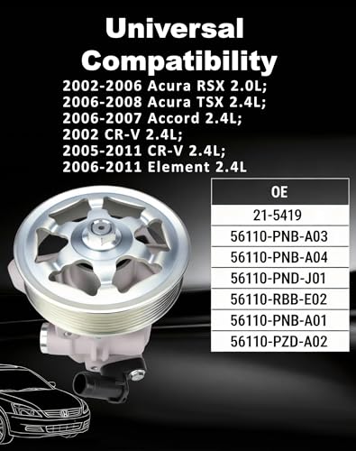 Image of 21-5419 56110-PNB-A01 Steering Pump Compatible with Honda CR-V 2005-2011 | Flecto, Compatible with Honda Element 2006-2011, Accord 2006-2007, Acura RSX and TSX 2.4L