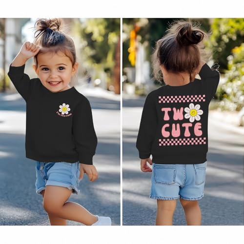 KEKEMI Two Cute Birthday Girl Sweatshirt 2T Girl Sunflower Birthday Outfit Two Years Old Long Sleeve Pullover Tops B-day Tops2
