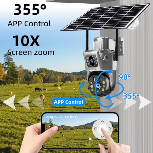 Image of securinnov 6MP Solar Powered WiFi PTZ Security Camera with Dual Lens, 360 Pan Tilt, Color Night Vision, Weather Resistance CCTV Camera, Wireless Dual Lens Solar Camera with Mobile App