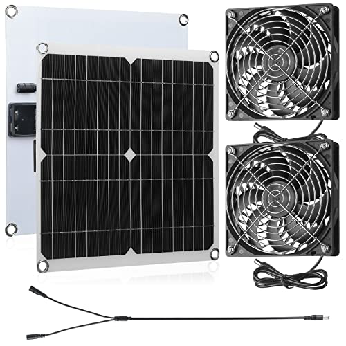 Riakrum 20W 16V Solar Panel Exhaust Fan Kit USB Portable Solar Powered Fan Summer Outdoor...