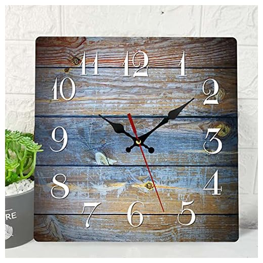 ArtSocket Wooden Wall Clock Silent Non-Ticking, Brown Blue Wood Grain Crack Retro Contemporary Wooden Square Rustic Wall Clocks Decor for Home Kitchen Living Room Office, Battery Operated(12 Inch)