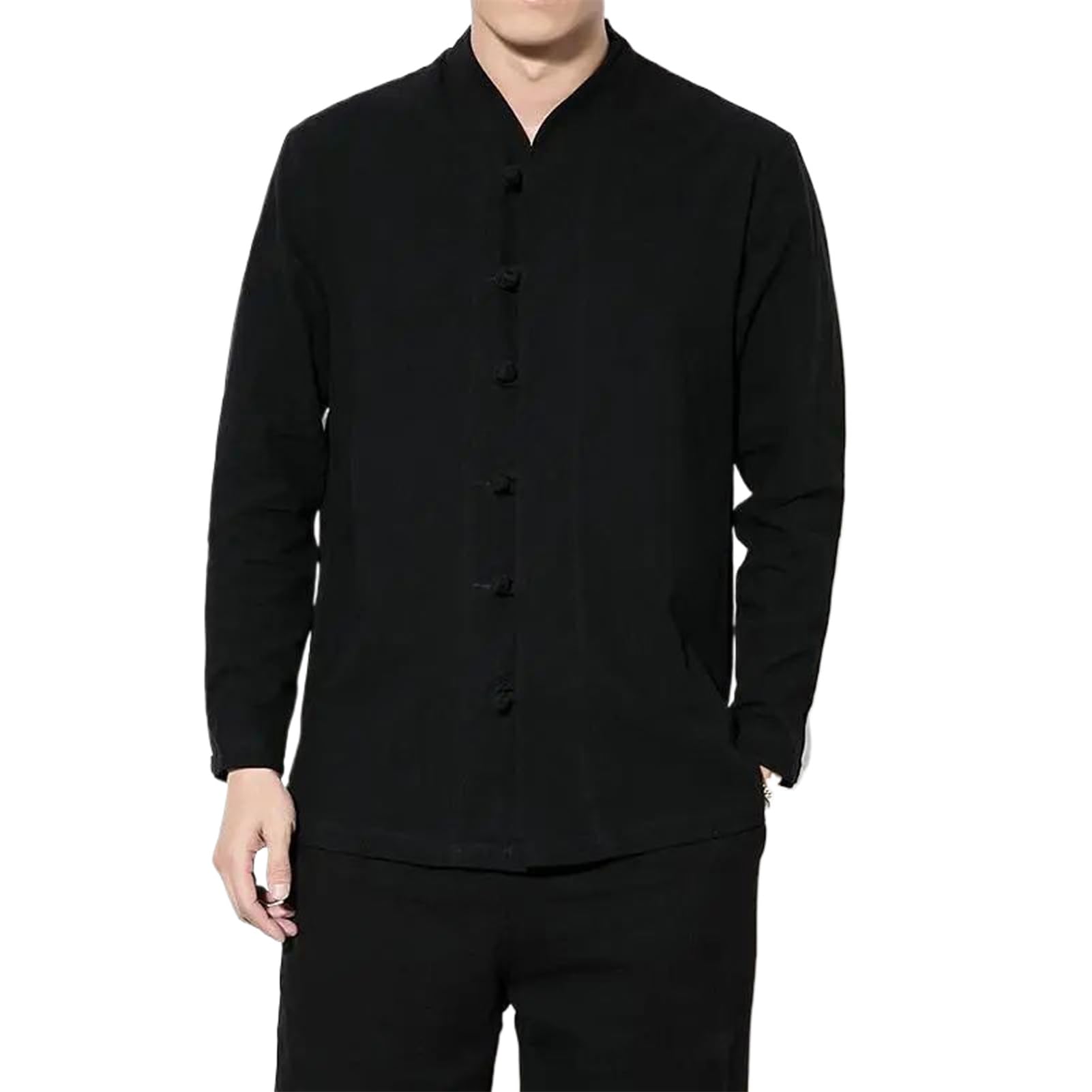 Blusa manga larga hombre casual sin cuello diseño coreano monobotón 7