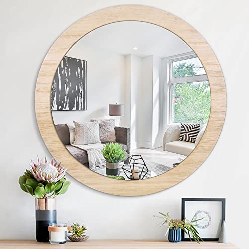 Jjuuyou Wall Mirror Round Wall Mirror For Bathroom, Farmhouse Circular Mirror Washroom Wall Decor Wood Frame Mirror For Living Room, Bedroom, Dorm Decorative #TOP12