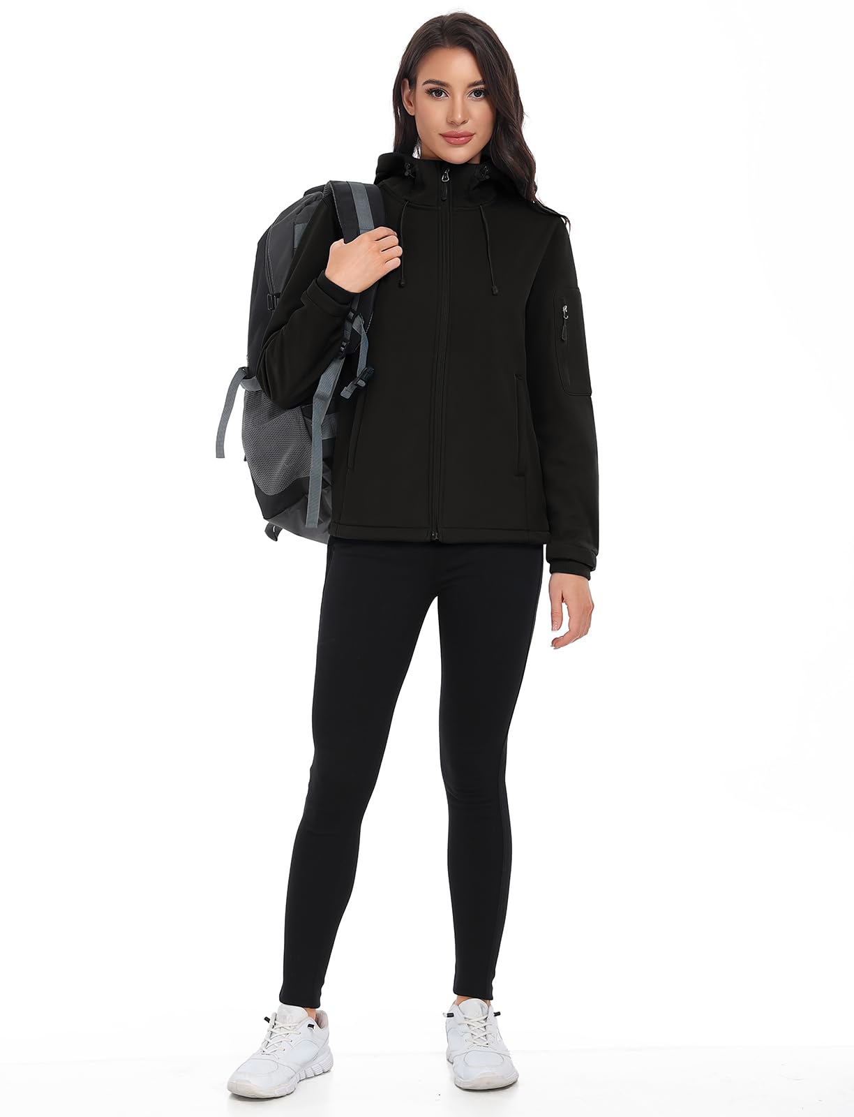 Vancavoo Giacca da Donna Softshell Cappotto e Cappuccio Giubbotto Antivento Impermeabile Sportiva Trekking Outdoor Giacca a Vento Trench All'aperto
