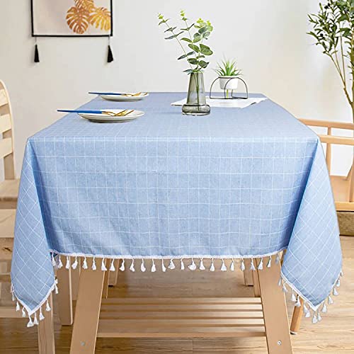 ShinyBeauty 55"x102" Embroidered Cotton Tablecloth – Wrinkle-Free Floral Design for Dining, Weddings | Stain-Resistant Farmhouse Decor (Light Blue)