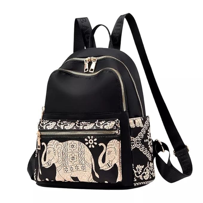 Ethnic Style Waterproof Oxford Backpack Ladies Fashion Travel Canvas Bag Large Capacity Nylon Student School Bag Laptop Bag, Girls Printing School Backpack (Black Plain)