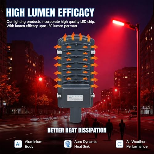 Image of Forus 30W LED Street Light with Clamp, IP66 Waterproof Outdoor LED Street Light, High Lumen 3600lm Red, Aluminium Body for Road, Parking Lot, Garden & Industrial Outdoor Lighting (1 Pc)