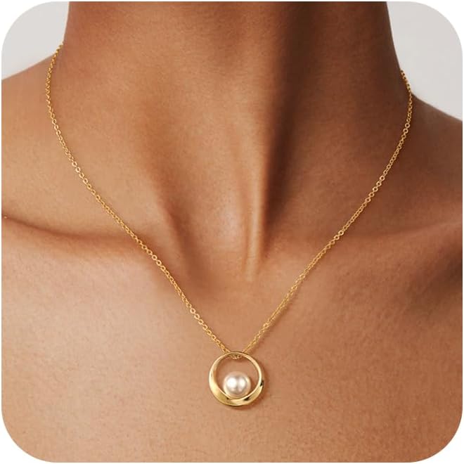 14K Gold Plated Layered Pearl Necklaces Set for Women, Trendy Layering Stackable Dainty Daisy Pearl Choker Chain Stacked No Tarnish Necklace Stack Fashion Jewelry for Women