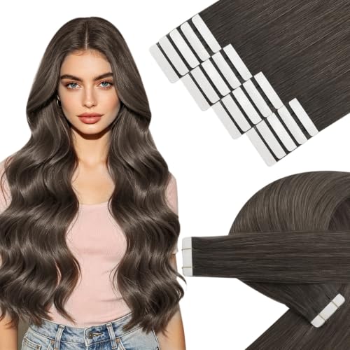 Image of YoungSee Tape in Hair Extensions Human Hair Mocha Brown, Short Hair