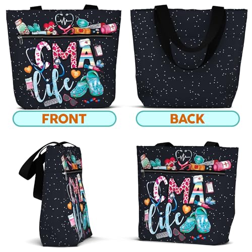 Image of 84hoods Large Waterproof Tote Bag with Pockets and Zipper for Work. Gift for Nurse. Shoulder Bag for Women.