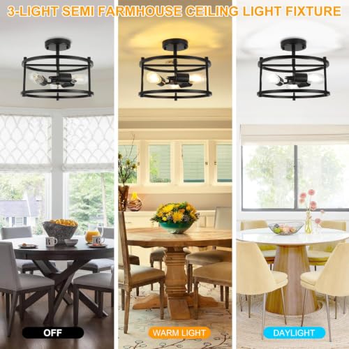 foucasal 3-Light Industrial Semi Flush Mount Ceiling Light Black 12.59" - image 5