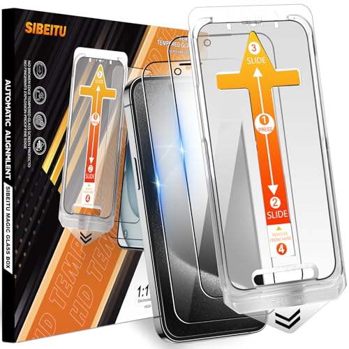 SIBEITU 2-Pack [Auto Alignment Kit] Screen Protector for iPhone 15 Pro, 6.1 Inch HD Clear Auto Dust Removal Installation Glass Film, 9H Hardness Bubble Free Protector, Case Friendly Anti Scratch