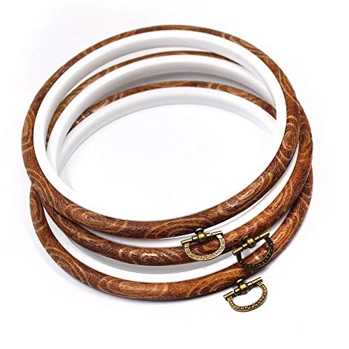 Erlvery DaMain 3 Pieces 6 inch Round Embroidery Hoops Bulk Imitated Wood Circle Cross Stitch Hoop Ring
