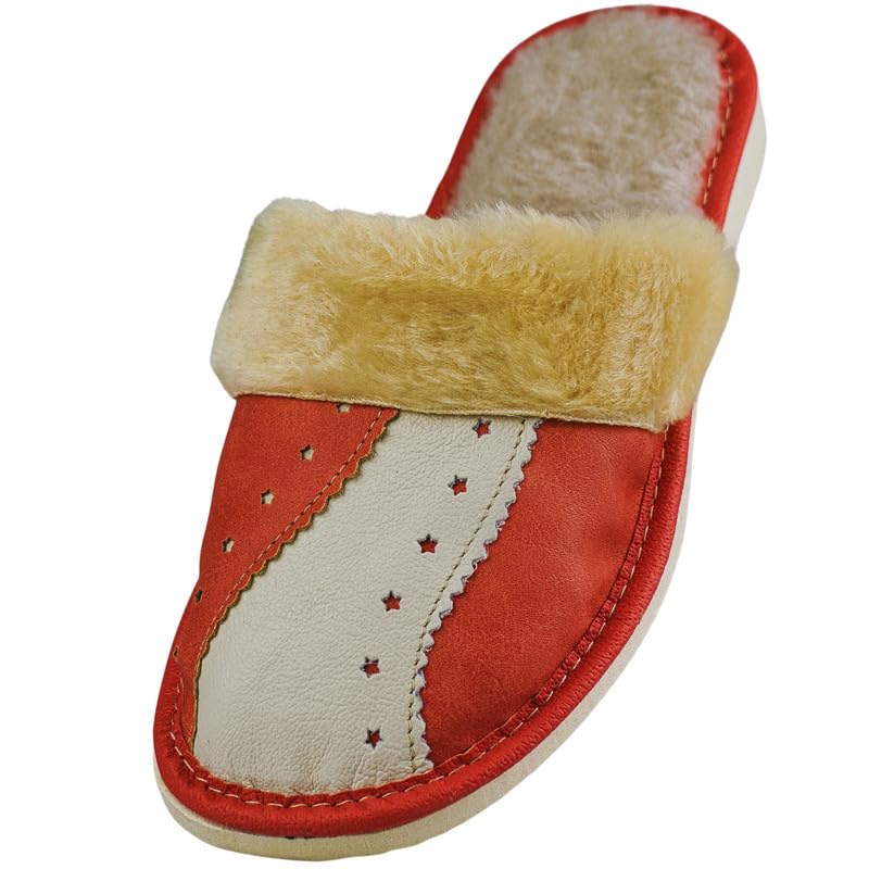 APREGGIO Damen Leder-Hausschuhe – Bequeme Handgefertigte Slipper mit Gummisohle 36/41