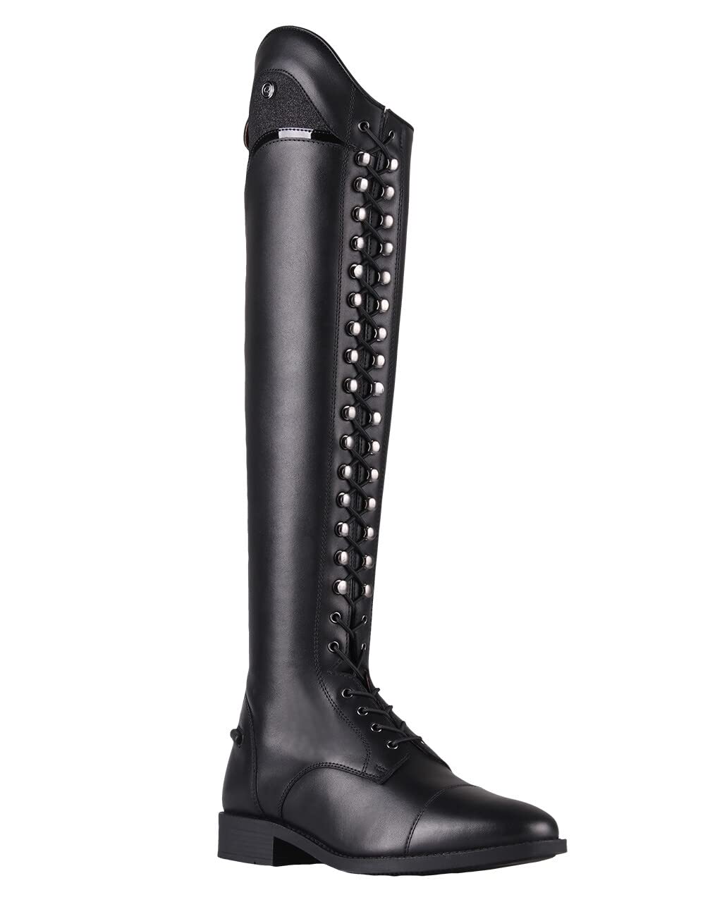 QHP Dressur Leder-Reitstiefel Hailey Adult Weit Schnürung Glitzer (schwarz, numeric_41)