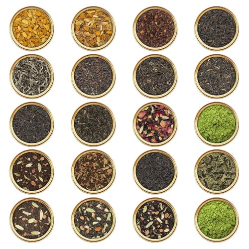 VAHDAM World Top 20 Favourites Tea Sampler Set | Loose Leaf Tea (100+ Cups) | Tea Variety Pack with Green, Herbal, Black & Chai Brew | Vacuum Sealed For Freshness | Brew Hot & Cold