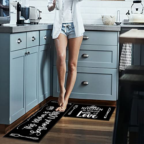 SHUAIG Kitchen Rug Set 2 Piece Non Slip Washable,Kitchen Mat Anti Fatigue Set,kitchen carpets with anti-slip stickers for Home Decoration(Style A - Image 4