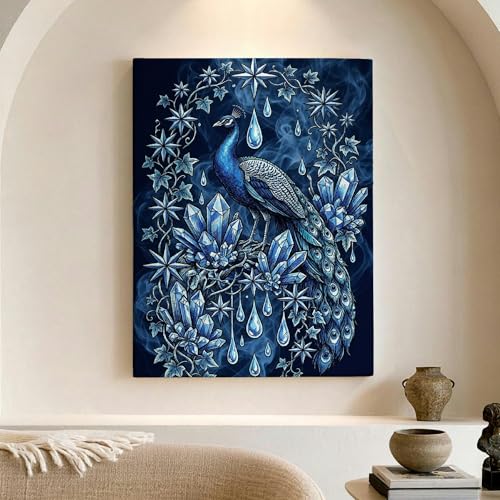 Cuadro de pavo real azul para salón que transforma tu hogar con elegancia moderna 12x16