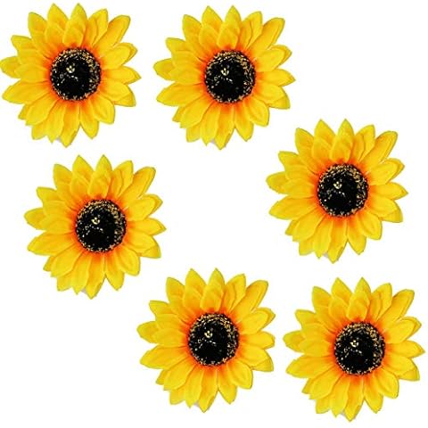 6Pcs 10cm/3.9inch Yellow Simulation Sunflower Hair Clips Beach Vocation Headpieces Clamps Claws Clasp Pins Barrettes for Party Wedding Hairdressing Decoration Cover