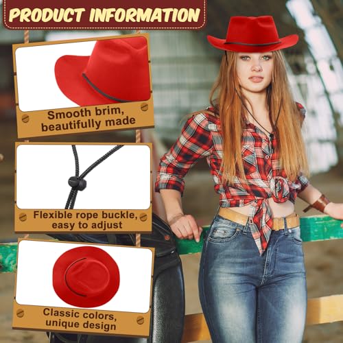 Image of Mepase Cowboy Hats Bulk Felt Western Party Wide Brimmed Cowgirl Hats Set for Adults Men Women Costume Party