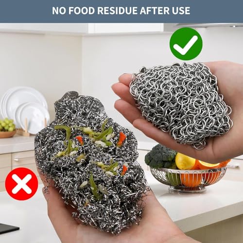 Image of 8 inchx6 inch Cast Iron Scrubber Stainless Steel Chainmail Cleaner for Pre-Seasoned Pans, Griddles, BBQ Grill and Pot Cookware Cleaning (Pack of 2)
