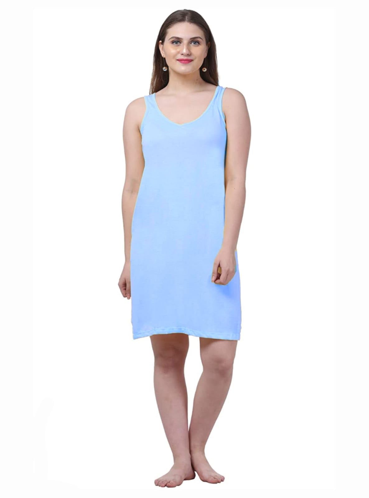 h & c Cotton Camisole Long Slip for Women, Full Length Inner Slip Lining for Kurtis, Kurta, Samij for Women, Knee Length Inner Wear/Sameez/Kurti Slip/Round Neck (XX-Large, Blue)-picture-48