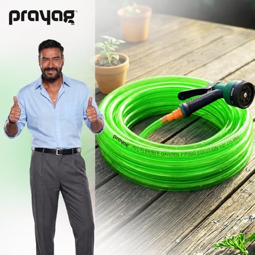 Image of Prayag Transparent Garden Pipe 15 Meter(49.21 Feet) 0.5 inch with Spray Gun | Flexible PVC Water Hose Pipe for Gardening, Car Wash & Home Cleaning | Lightweight & Durable - (Transparent Green)