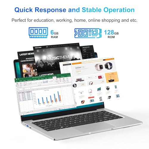 14" Laptop PC 6 GB RAM,128 GB SSD, Laptop Computer Celeron N4000(Up to 2.6 GHz), HD Display,Portable Laptops for Moving Study & Travel - Image 4