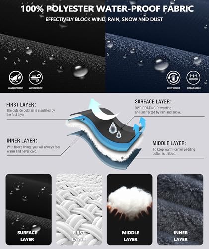 Image of Mens Winter Jackets Waterproof Warm Fleece Ski Jacket with Hood Thermal Windproof Coat Zip Pockets