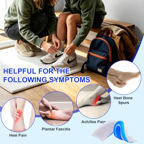 Image of Kids Heel Cups for Heel Pain - 1 Pair Sport Traction Shock Absorbing Lightweight Gel Heel Inserts for Kid's with Sensitive Heels, Heel Spurs, Plantar Fasciitis, or Ankle Pain by Plantarecover(Blue)