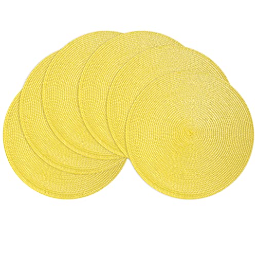 Poqglft Round Braided Placemats Set Of 6 Table Mats For Kitchen Tables Woven Washable Non-Slip Place Mats 15 Inch For Parties (Yellow, 6) #TOP3